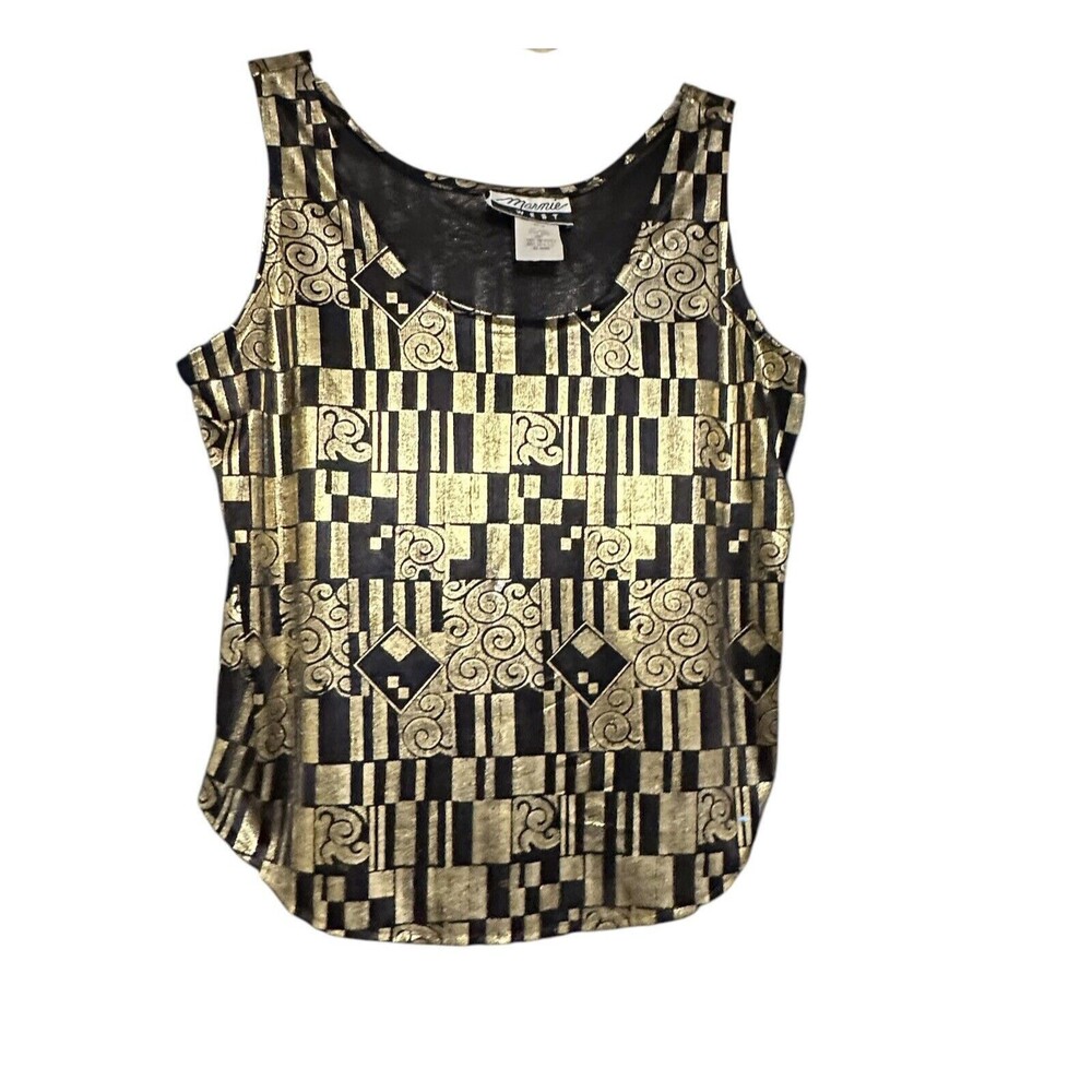 Vintage Marnie West Womens Black & Gold Shimmer Sleeveless Tank Top‎ Sz M Y2K